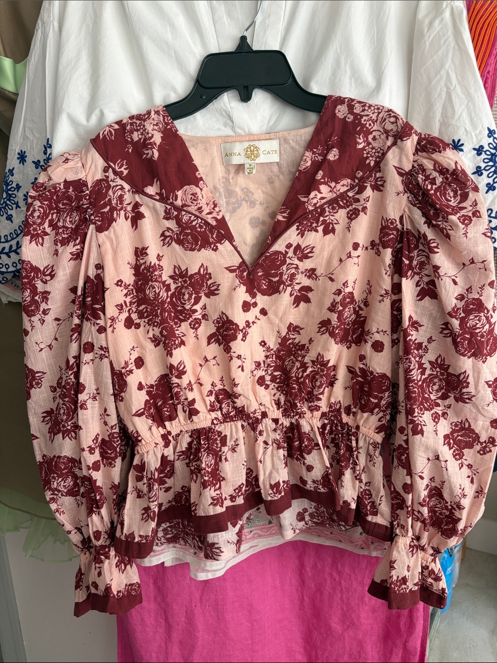 Anna Cate Pink & Burgundy Floral Peplum Blouse